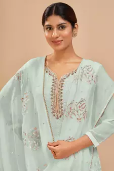 Sky Blue Georgette Embroidered Straight Suits