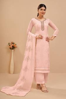 Light Pink Georgette Embroidered Straight Suits