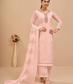Light Pink Georgette Embroidered Straight Suits