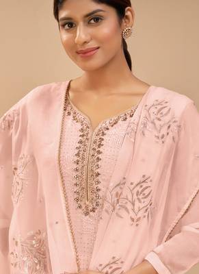 Light Pink Georgette Embroidered Straight Suits 2