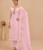 Light Pink Georgette Embroidered Straight Suits