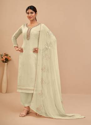 Pastel Georgette Embroidered Straight Suits 1