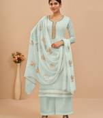 Sky Blue Georgette Embroidered Straight Suits