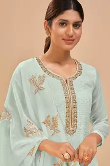 Sky Blue Georgette Embroidered Straight Suits