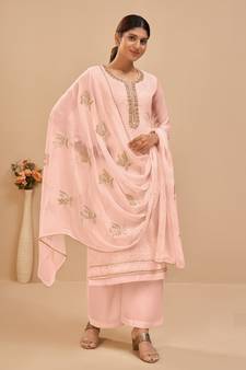 Baby Pink Georgette Embroidered Straight Suits