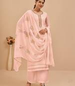 Baby Pink Georgette Embroidered Straight Suits