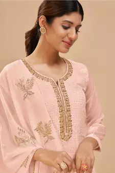 Baby Pink Georgette Embroidered Straight Suits