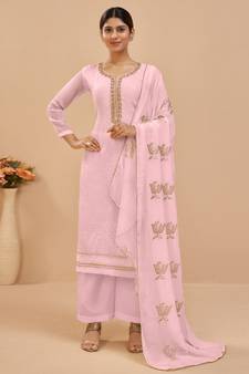 Light Pink Georgette Embroidered Straight Suits