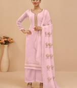 Light Pink Georgette Embroidered Straight Suits