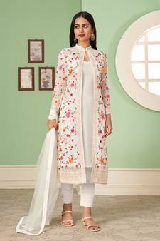 White Georgette Embroidered Pakistani Salwar Kameez