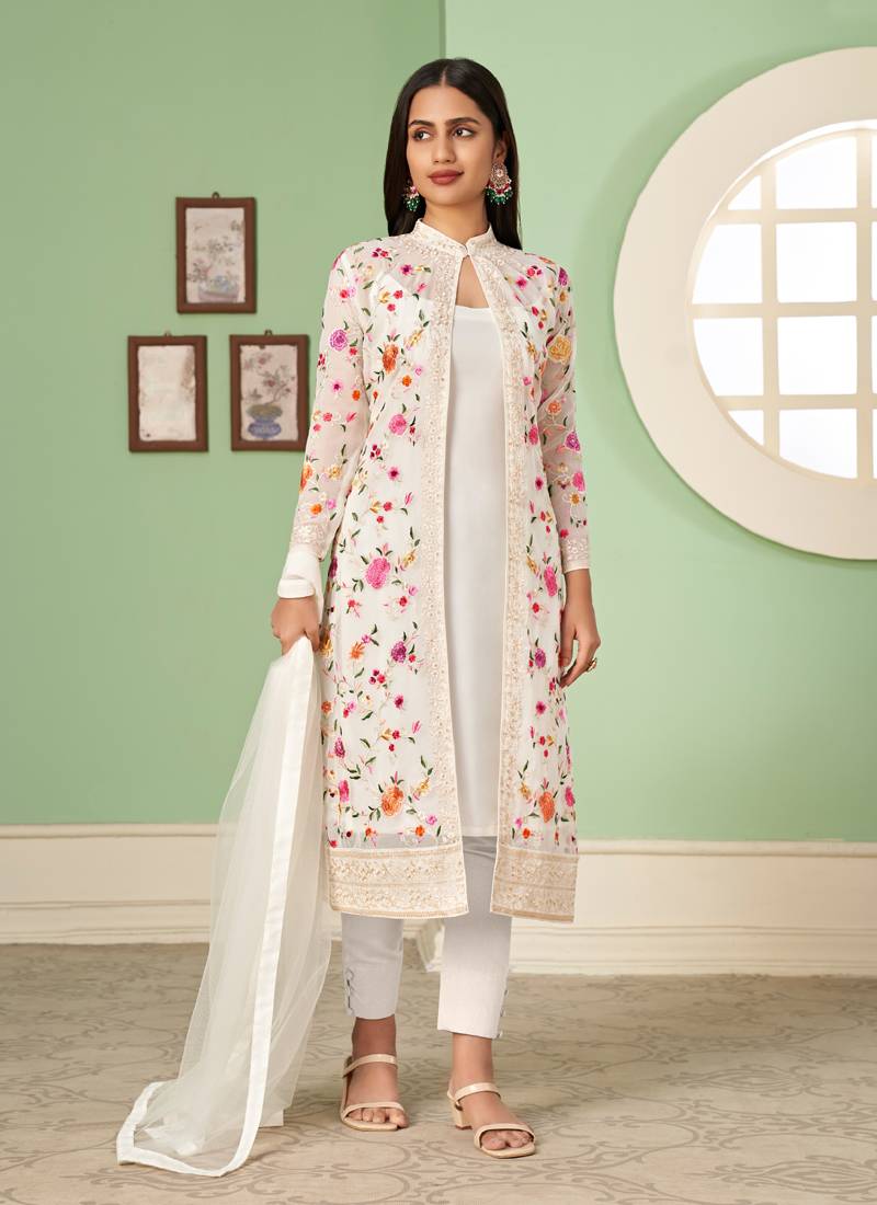 White Georgette Embroidered Pakistani Salwar Kameez