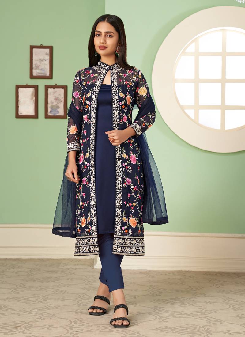 Navy Blue Georgette Embroidered Pakistani Salwar Kameez