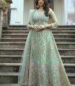 Turquoise Net Embroidered Anarkali Salwar Kameez