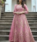 Light Pink Net Embroidered Anarkali Salwar Kameez