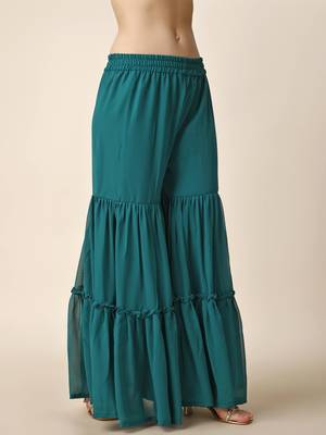 Women Chinon Sky & teal Position Printed Design Kurta and Sharara With Dupatta 5