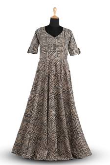 Girls Grey Kalamkari Slope Long gown!!!