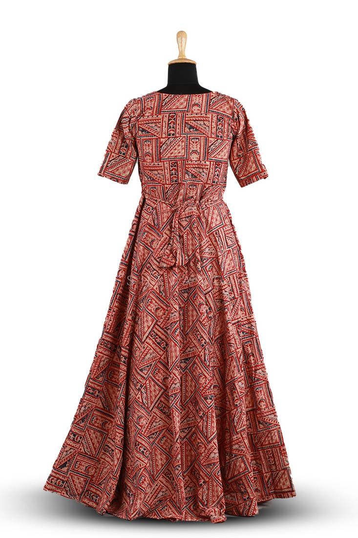 Girls Red Kalamkari Slope Long gown!!!