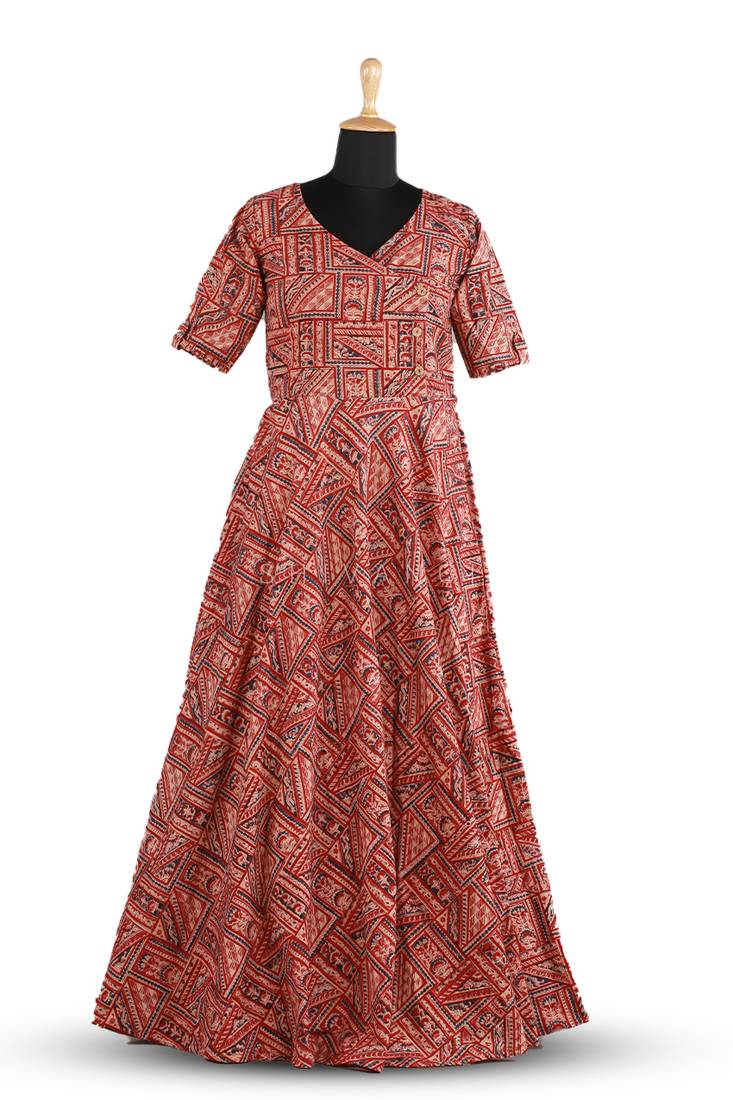 Girls Red Kalamkari Slope Long gown!!!