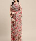 Multicolor printed chiffon saree with blouse