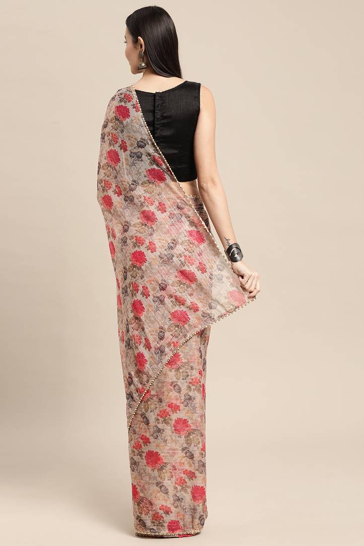 Multicolor printed chiffon saree with blouse