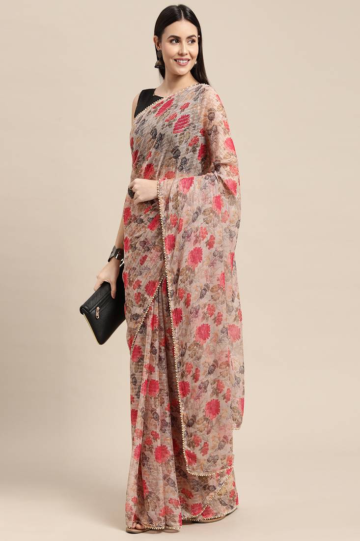 Multicolor printed chiffon saree with blouse
