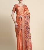 Orange Printed Cotton Saree With Blouse