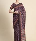 Maroon Printed Linen Saree With Blouse