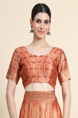 Orange Printed Cotton Saree With Blouse 5