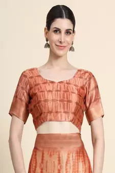 Orange Printed Cotton Saree With Blouse