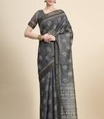 Grey Printed Linen Saree With Blouse