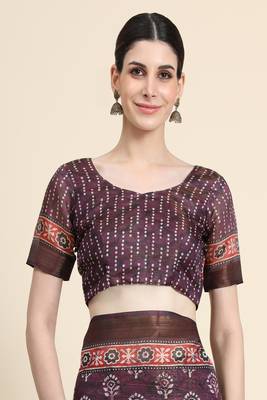 Maroon Printed Linen Saree With Blouse 5