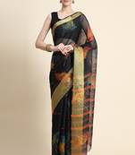 Black Printed Organza Saree With Blouse
