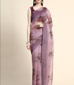 Purple Printed Organza Saree With Blouse