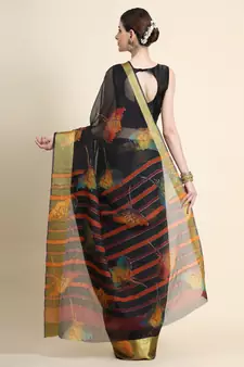 Black Printed Organza Saree With Blouse