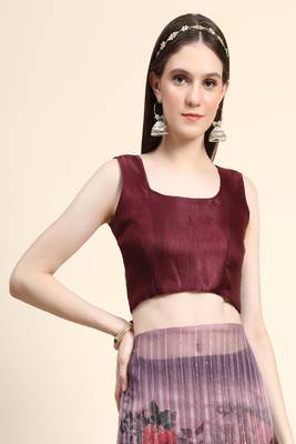 Purple Printed Organza Saree With Blouse 5