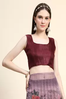 Purple Printed Organza Saree With Blouse
