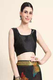 Black Printed Organza Saree With Blouse