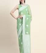 Green Woven Jacquard Saree With Blouse
