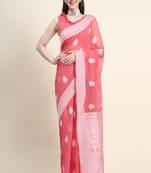 Pink Woven Jacquard Saree With Blouse