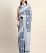 Grey Woven Jacquard Saree With Blouse