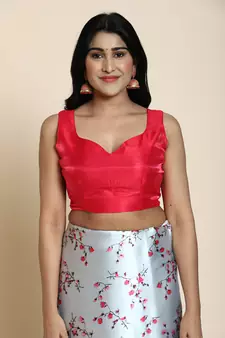 Light Blue Printed Satin Saree With Blouse