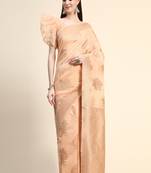 Peach Woven Jacquard Saree With Blouse