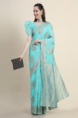 Light Green Woven Jacquard Saree With Blouse 1