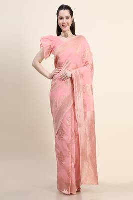 Pink Woven Jacquard Saree With Blouse 1