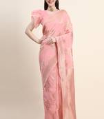 Pink Woven Jacquard Saree With Blouse
