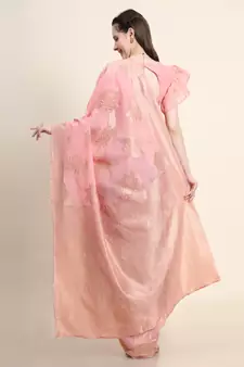 Pink Woven Jacquard Saree With Blouse