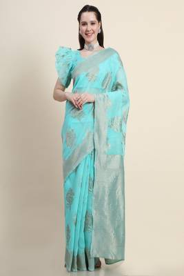 Light Green Woven Jacquard Saree With Blouse 3