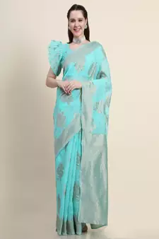 Light Green Woven Jacquard Saree With Blouse