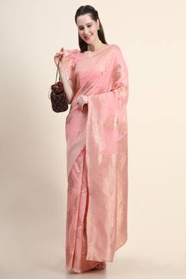 Pink Woven Jacquard Saree With Blouse 3