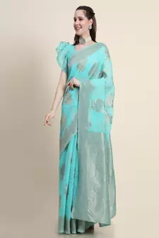 Light Green Woven Jacquard Saree With Blouse